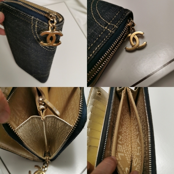 Authentic Chanel Vintage Denim Quilted 2.55 Long Flap Wallet Gold CC Rare Y2K - Picture 7 of 15